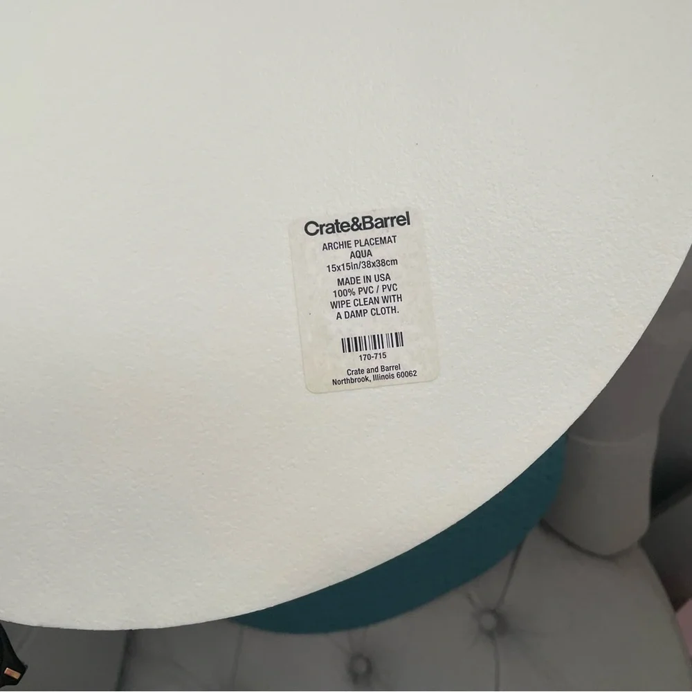 🩵 New 6 pcs Crate & Barrel Archie 15” Round Aqua Placemat Turquoise Blue Green